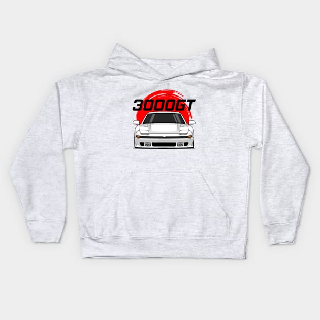 Front White 3000GT 1990 1993 JDM Kids Hoodie by GoldenTuners